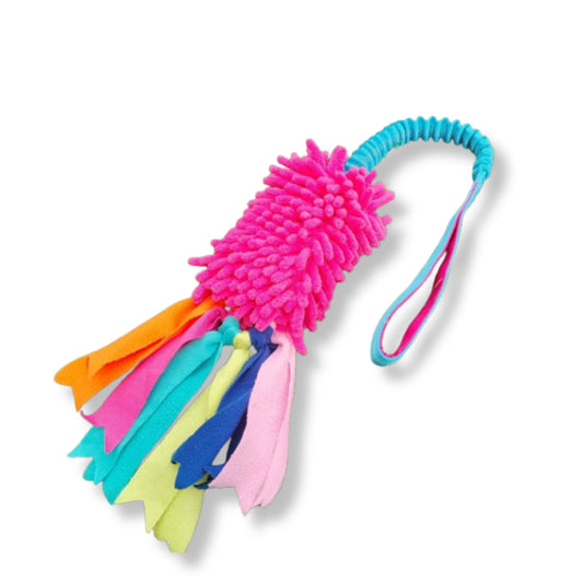 Fluffy Tug Toy (Pink Bungee Tug With Strips)