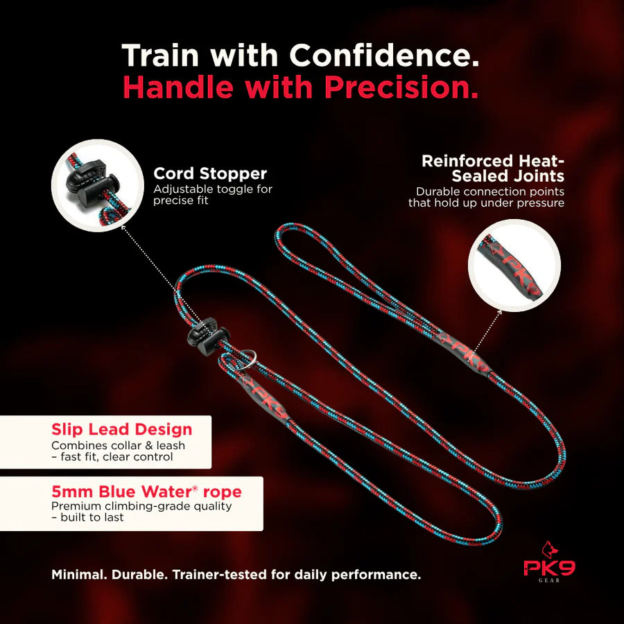 PK9 Handmade 4 ft/120 cm Slip Leash (Blue With Red Stripe)